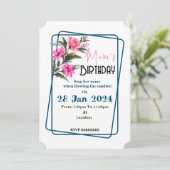 Roze Bloem Uitnodiging (Staand voorkant)