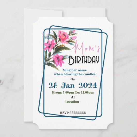 Roze Bloem Uitnodiging (Voorkant)