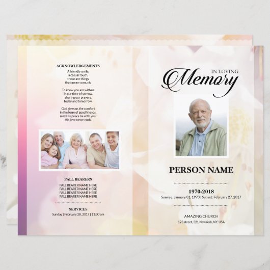 Roze Bloem Uitvaart Template (Voorkant / Achterkant)