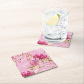 Roze bloem vierkante kartonnen onderzetter (Insitu)