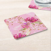 Roze bloem vierkante kartonnen onderzetter (Schuin)