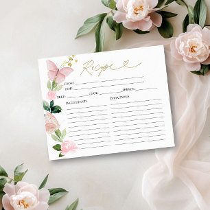 Roze Bloem Vlinder Bruidsfeest Receptkaarten