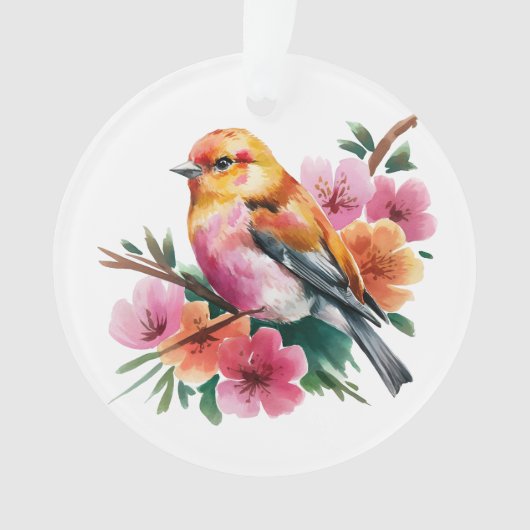 Roze Bloem Vogel Ornament (voorkant)