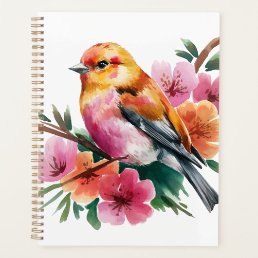 Roze Bloem Vogel Planner (Voorkant)