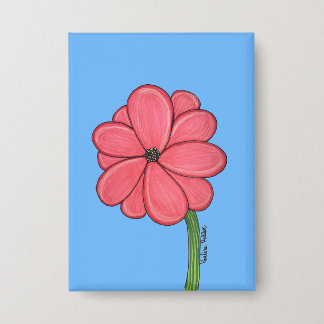 Roze bloem vol met blauwe achtergrond button