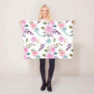 Roze bloem waterverf naadloos fleece deken