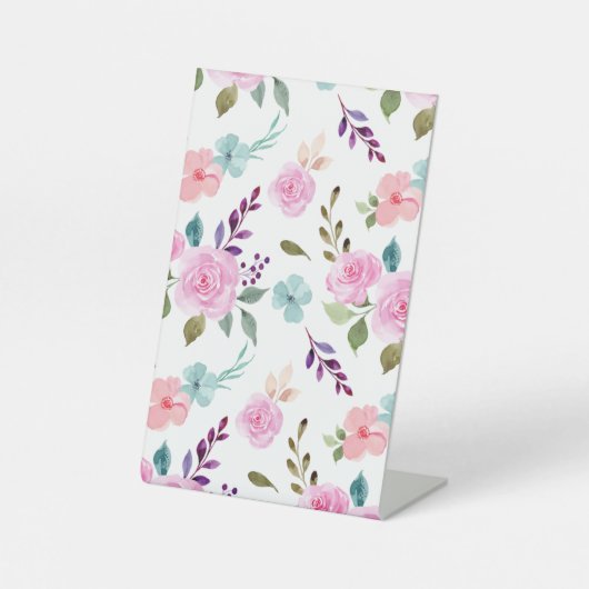 Roze bloem waterverf naadloos reclamebord met voetstuk (Voorkant)