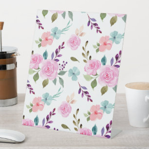 Roze bloem waterverf naadloos reclamebord met voetstuk