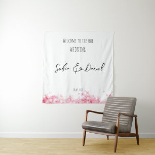 Roze bloem waterverf rustieke trouw wandkleed