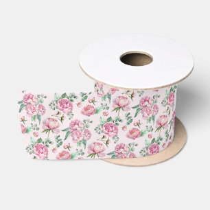 Roze bloem waterverfpatroon satijnen lint
