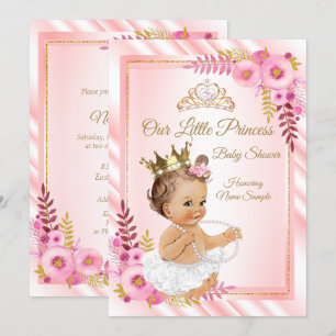 Roze Bloem Wit Prinses Babyshower Bruinharig Kaart