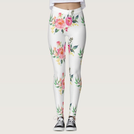 Roze bloem yoga broek / legging (Voorkant)