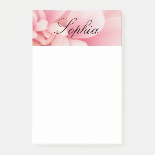 Roze Bloem & Zwarte Script Naam Post-it® Notes (Voorkant)
