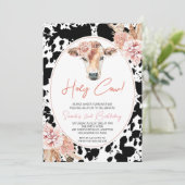 Roze Bloem Zwarte Witte Koe Print Verjaardag Kaart (Staand voorkant)