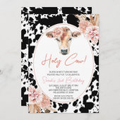 Roze Bloem Zwarte Witte Koe Print Verjaardag Kaart (Voorkant / Achterkant)