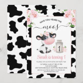 Roze bloem zwarte witte koe print verjaardag  kaart (Voorkant / Achterkant)