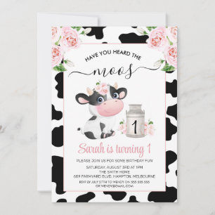Roze bloem zwarte witte koe print verjaardag kaart
