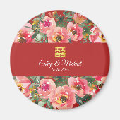 Roze bloemachtergrond dubbel geluk symbool magneet (Voorkant)
