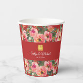 Roze bloemachtergrond dubbel geluk symbool papieren bekers (Voorkant)