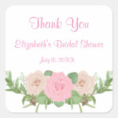 Roze Bloemachtige Bruidsdouche Vierkante Sticker (Voorkant)