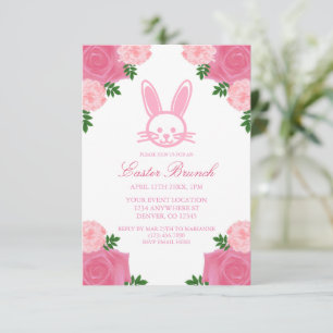 Roze bloemachtige konijn Pasen brunch uitnodiging
