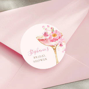Roze bloemblaadjes en Prosecco Bloemen Vrijgezelle Ronde Sticker