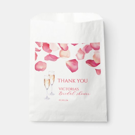 Roze Bloemblaadjes en Prosecco Bruidsdiner Bedankzakje (Voorkant)
