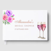 Roze Bloemblaadjes en Prosecco Bruidsdouche Gastenboek (Voorkant)