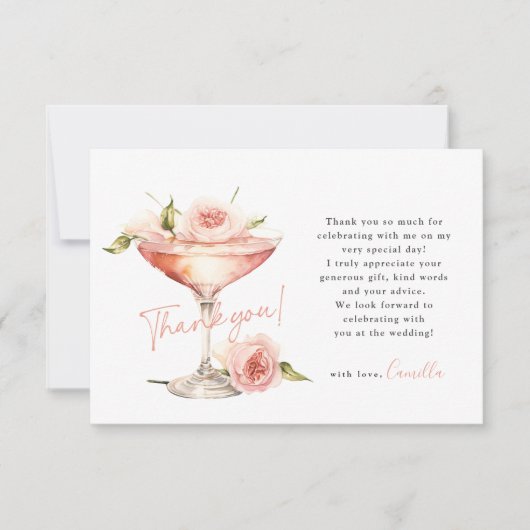 Roze bloemblaadjes en Prosecco Bruidsmeisjesfeest Bedankkaart (Voorkant)