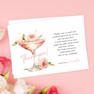 Roze bloemblaadjes en Prosecco Bruidsmeisjesfeest Bedankkaart