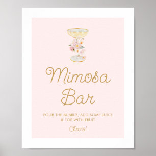 Roze bloemblaadjes en Prosecco Mimosa Bar Sign Poster
