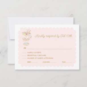 Roze Bloemblaadjes en Prosecco RSVP Kaart