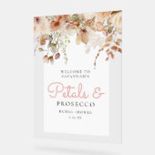 Roze bloemblaadjes en Prosecco Vrijgezellenfeest Acryl Bord (Hoek)