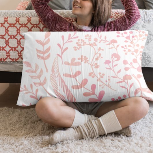 Roze bloemblaadjes en veren patroon kussensloop