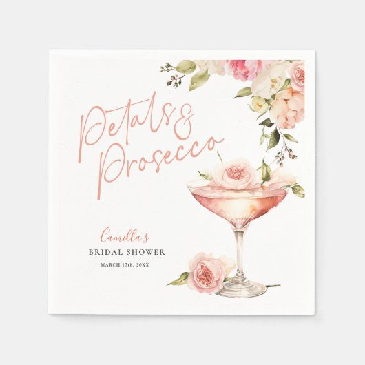Roze Bloemblaadjes & Prosecco Bruidsfeest Servet (Voorkant)