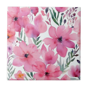 Roze Bloemblaadjes Waterverf Bloemschilderkunst Tegeltje