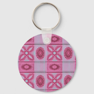 roze bloemblauwe strepen kunst Patroon Sleutelhanger