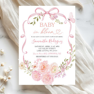 Roze bloemboog coquette baby in bloei kaart
