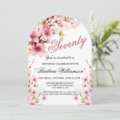 Roze Bloemboog Elegantie 70ste Verjaardag Party Kaart (Staand voorkant)