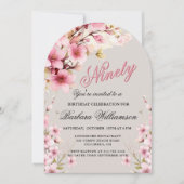 Roze Bloemboog Elegantie 90ste Verjaardag Party Kaart (Voorkant)