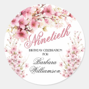 Roze Bloemboog Elegantie 90ste Verjaardag Party Ronde Sticker