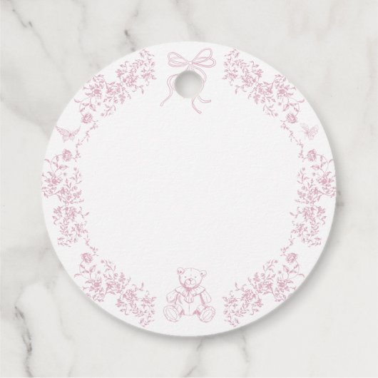Roze Bloemboog Toile Teddy Bear Baby shower Bedankjes Labels (Achterkant)