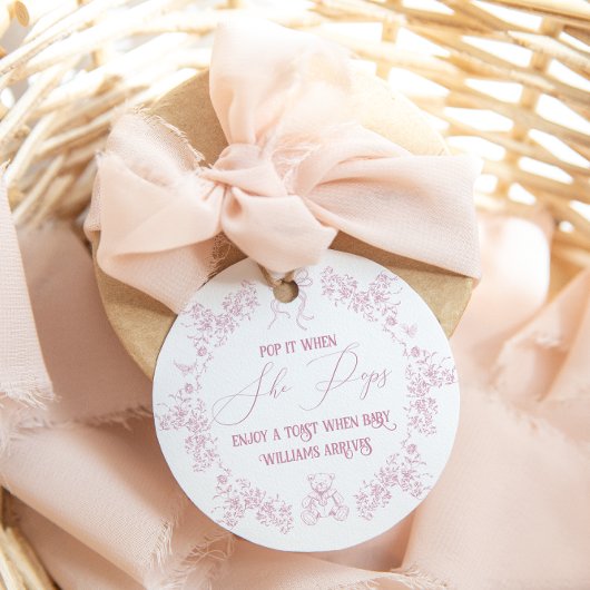Roze Bloemboog Toile Teddy Bear Baby shower Bedankjes Labels