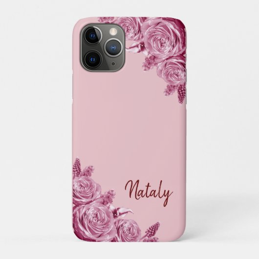Roze bloemcomposiet met naam Case-Mate iPhone case (Achterkant)