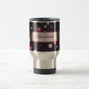 Roze Bloemen 15 oz. Roestvrij staal Reizen Mok Cup