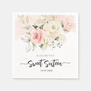 Roze Bloemen 16e Verjaardag Party Papier Servet