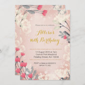 Roze Bloemen 16e Verjaardag Uitnodiging (elke leef (Voorkant / Achterkant)
