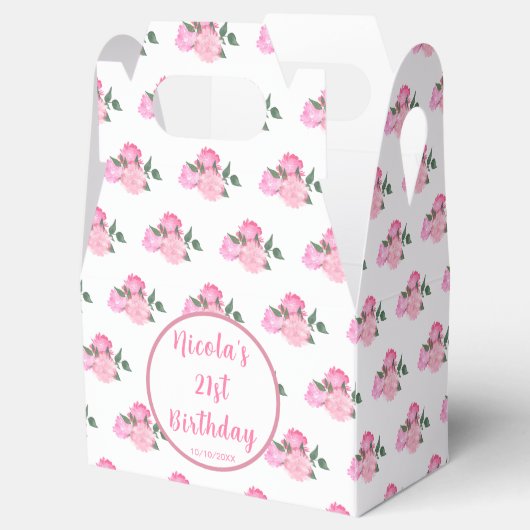 Roze Bloemen 21e Verjaardag Bedankdoosjes (Geopend)