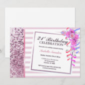 Roze Bloemen 21ste Verjaardagsfeest Kaart (Voorkant / Achterkant)