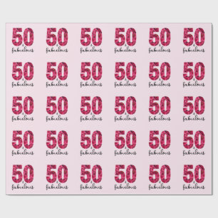 Roze Bloemen 50 en Fabulous 50ste verjaardagsfeest Cadeaupapier